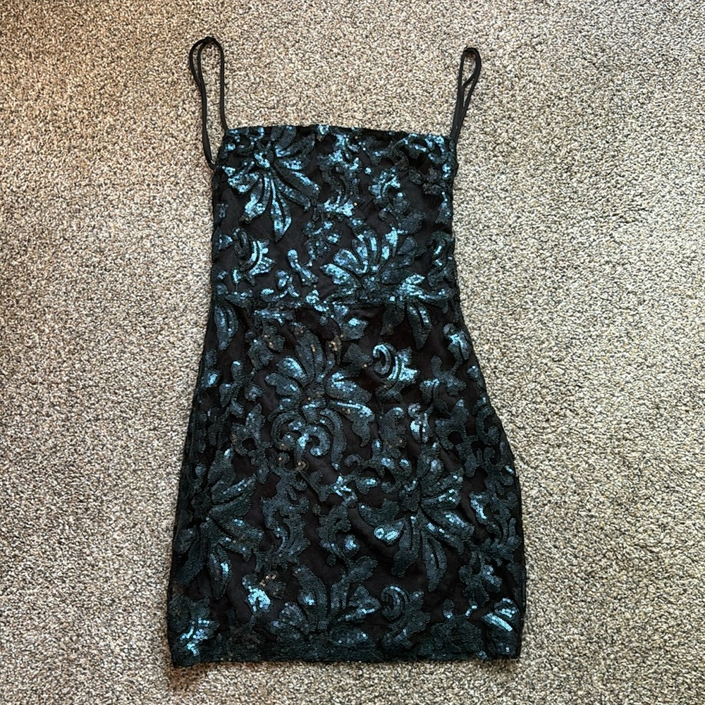 Lucy in the Sky Starstruck Blue Sequin Dress in Black